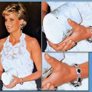 Diamond and Sapphire Replica Bracelet Royal Similarity 8" Silver Color